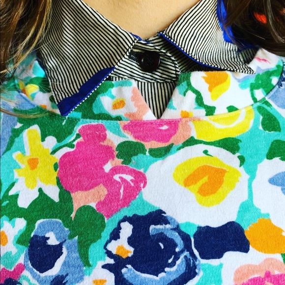 All-over-floral-summer-print 80s cotton blend T - Picture 6 of 6